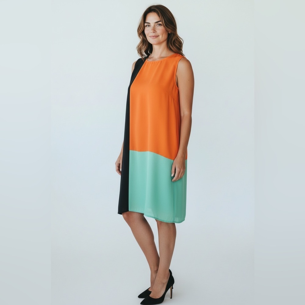 Nine West colorblock dress size 10 sleeveless exc condition pullover zip back